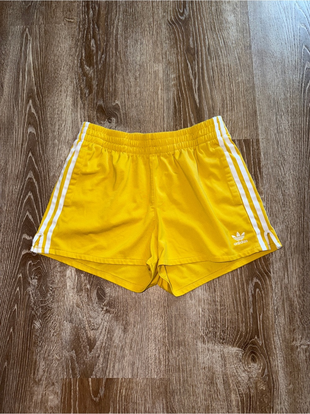 adidas Yellow Athletic Shorts with White Stripes